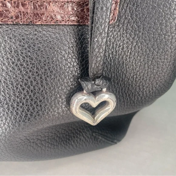 Brighton Brown/Black Hobo Leather Shoulder Bag Silver Heart Charm  Purse - Picture 8 of 15